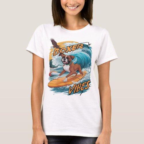 Majestic Boxer Surfer Conquering Waves T_Shirt