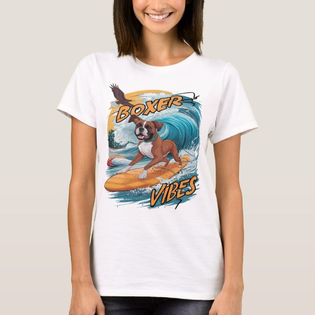 Majestic Boxer Surfer Conquering Waves T-Shirt (Front)