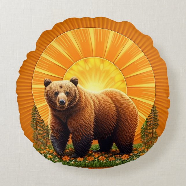 Majestic Brown Bear  Round Pillow (Front)