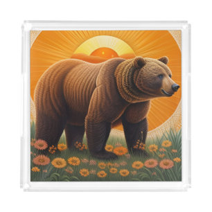 Majestic Brown Bear Standing in a Field Acrylic Tray