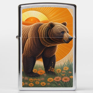 Majestic Brown Bear Standing in a Field Zippo Lighter