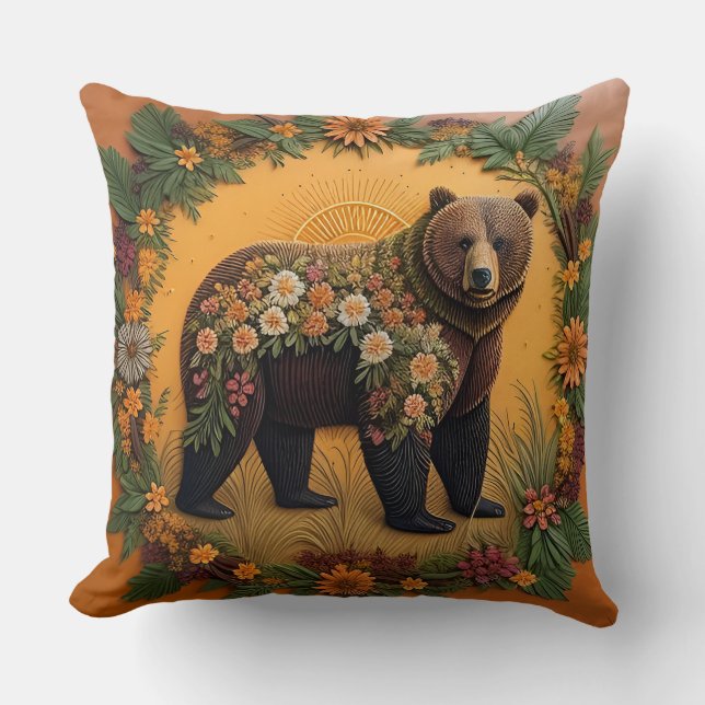 Majestic Brown Bear Throw Pillow (Front)