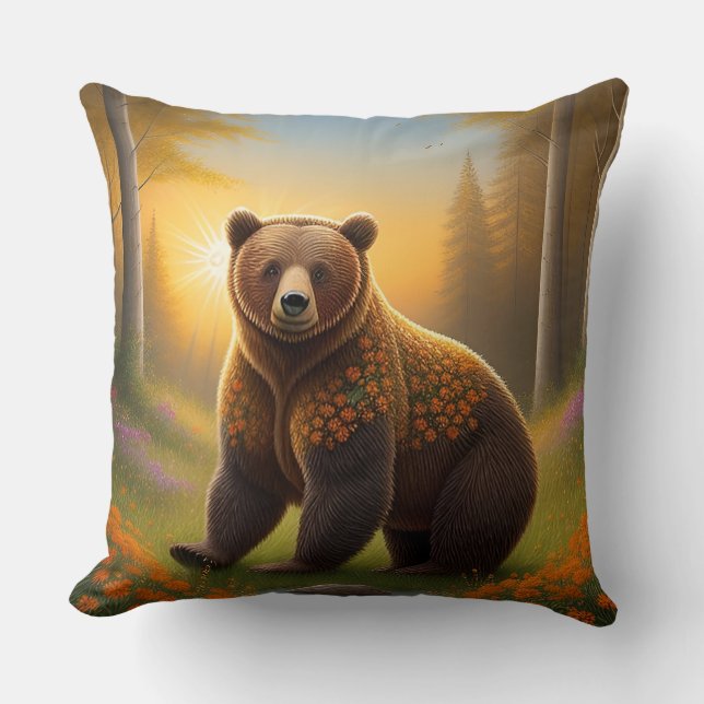 Majestic Brown Bear  Throw Pillow (Front)