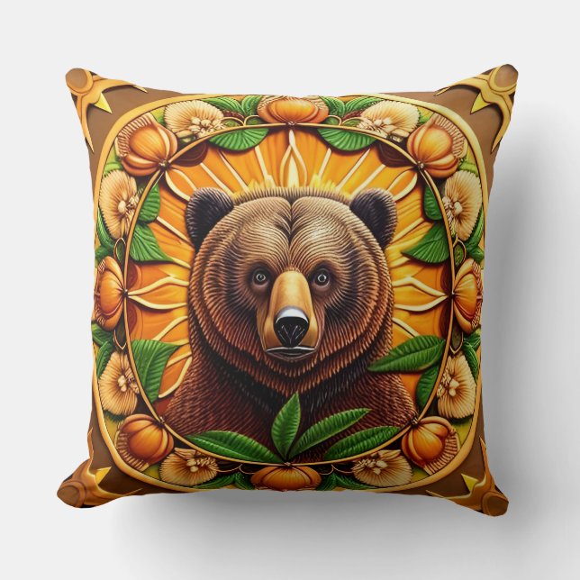 Majestic Brown Bear  Throw Pillow (Front)