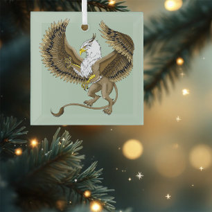 Majestic Brown Fantasy Griffin Mythical Gryphon Glass Ornament