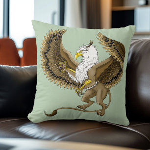 Majestic Brown Fantasy Griffin Mythical Gryphon Throw Pillow