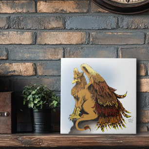 Majestic Brown Griffin Mythical Creature Ceramic Tile