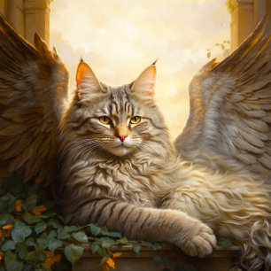 Majestic Brown Tabby with Wings in Golden Archway Jigsaw Puzzle
