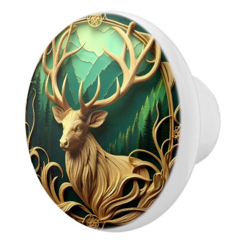 Majestic buck gazing out into a serene forest  ceramic knob