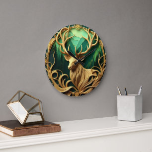 Majestic buck gazing out into a serene forest large clock