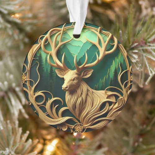 Majestic buck gazing out into a serene forest  ornament
