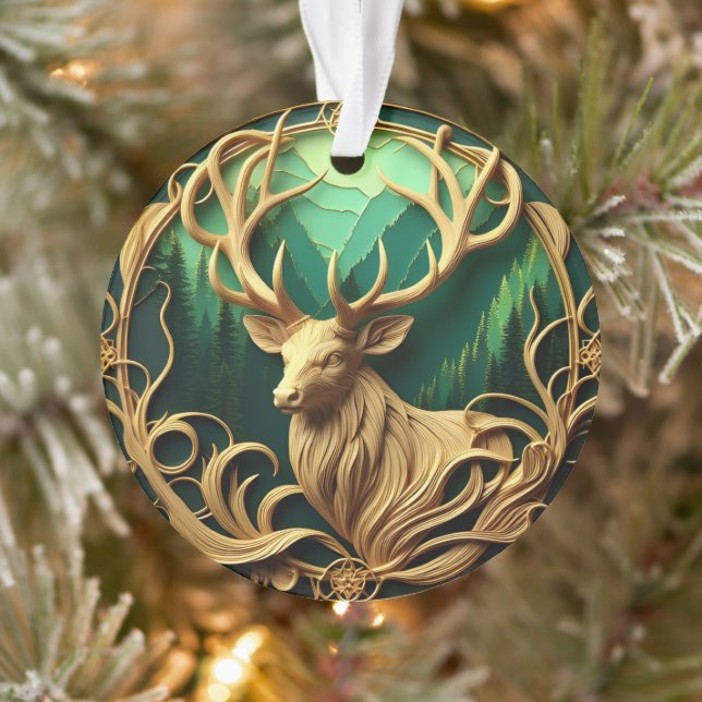 Majestic buck gazing out into a serene forest  ornament (Tree)