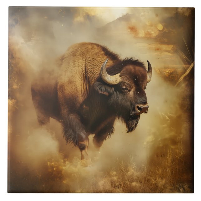 Majestic Buffalo, Bison Tile, Trivet (Front)
