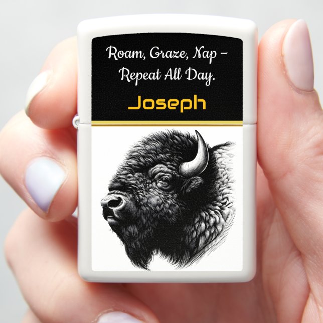 Majestic Buffalo Close-Up in Natural Habitat Zippo Lighter (In Hand)