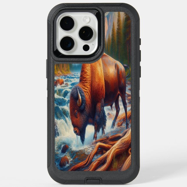 Majestic Buffalo in Tranquil Waters iPhone 15 Pro Max Case (Back)