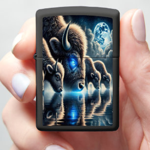 Majestic Buffaloes Reflecting Cosmic Night Wonders Zippo Lighter