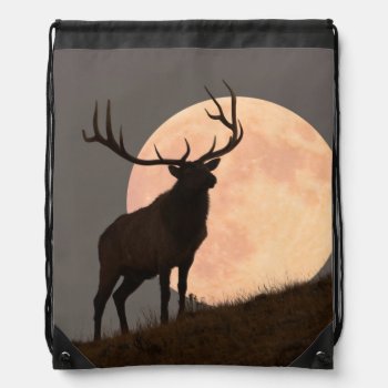 Majestic Bull Elk And Full Moon Rise Drawstring Bag by usyellowstone at Zazzle
