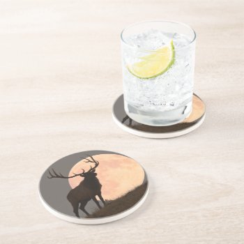 Majestic Bull Elk And Full Moon Rise Drink Coaster by usyellowstone at Zazzle