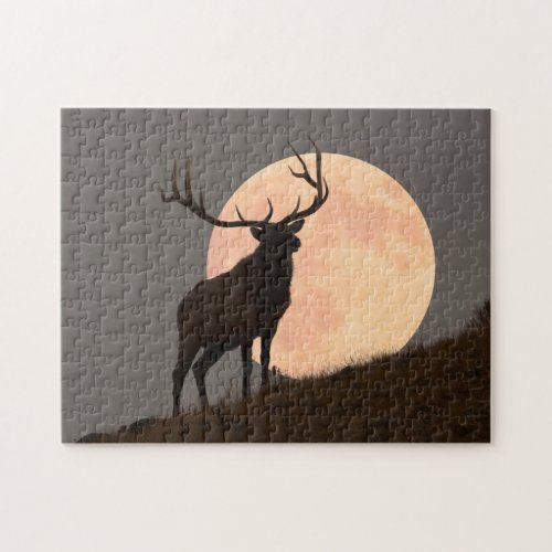 Majestic Bull Elk and Full Moon Rise Jigsaw Puzzle