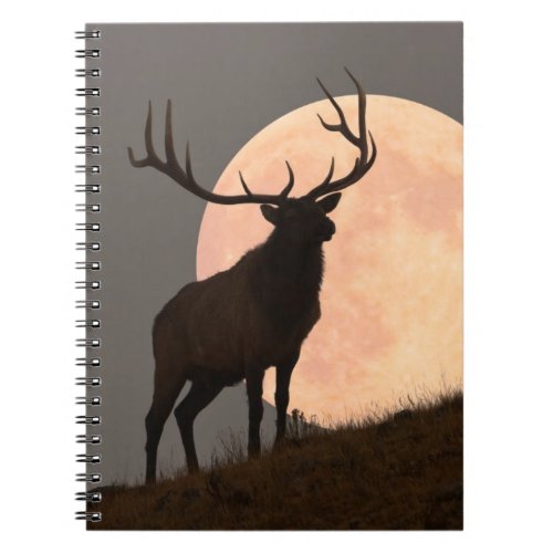 Majestic Bull Elk and Full Moon Rise Notebook