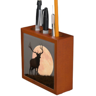 Majestic Bull Elk and Full Moon Rise Pencil/Pen Holder