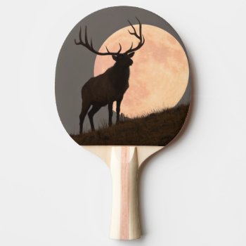 Majestic Bull Elk And Full Moon Rise Ping Pong Paddle by usyellowstone at Zazzle