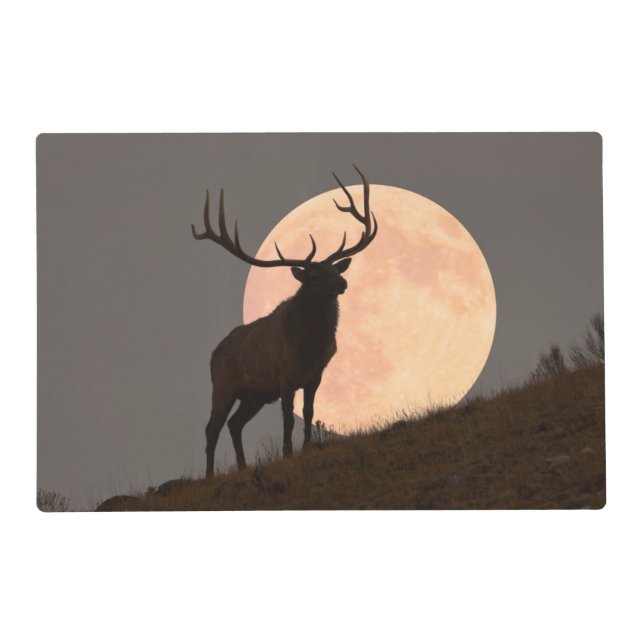 Majestic Bull Elk and Full Moon Rise Placemat (Front)