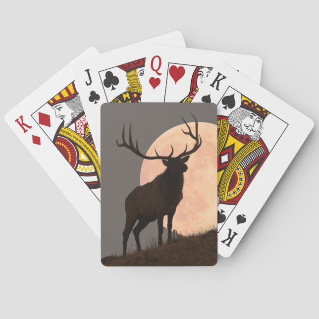 Majestic Bull Elk and Full Moon Rise Poker Cards (Back)