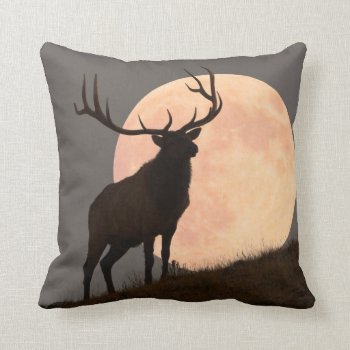 Majestic Bull Elk And Full Moon Rise Throw Pillow by usyellowstone at Zazzle