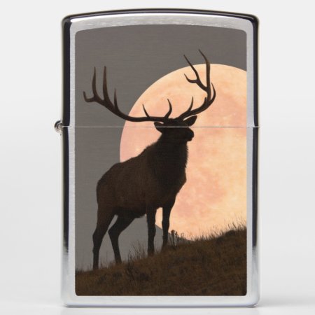 Majestic Bull Elk And Full Moon Rise Zippo Lighter