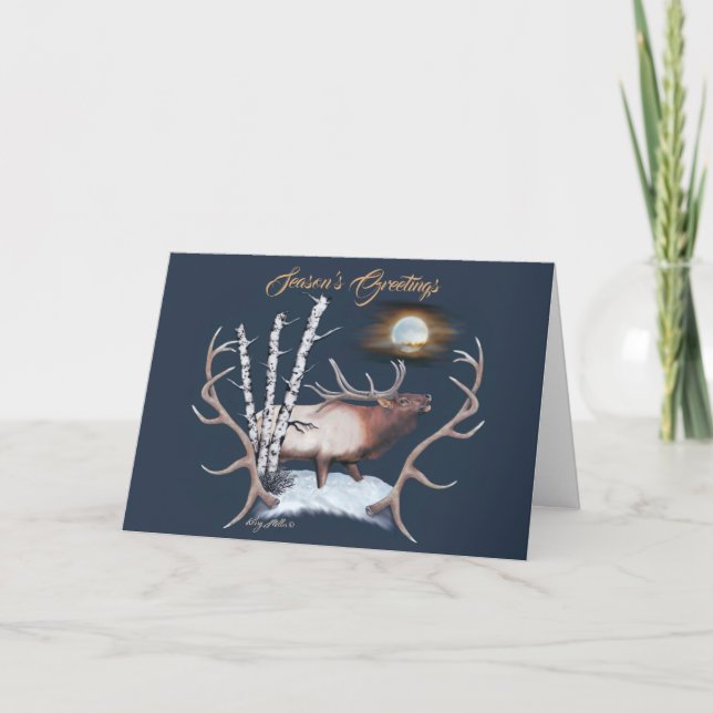 Majestic Bull Elk Holiday Card (Front)