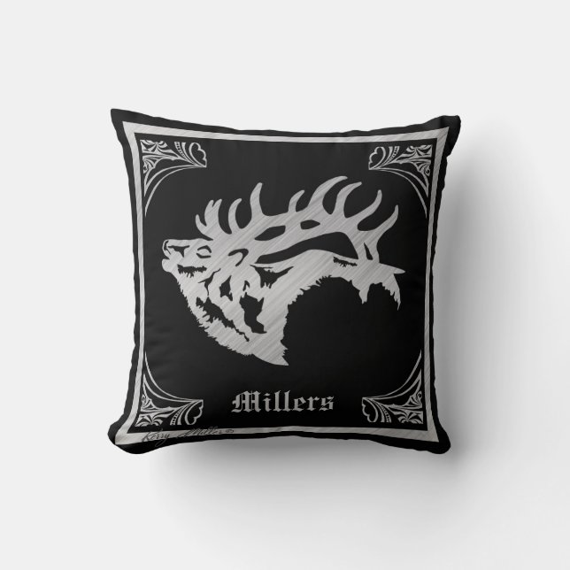 Majestic Bull Elk Throw Pillow (Front)