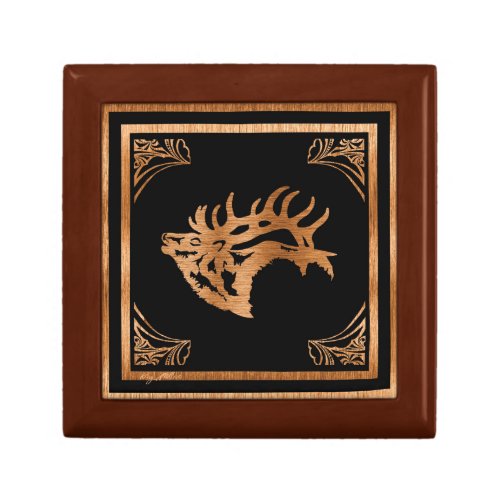 Majestic Bull Elk Wood Silhouette Gift Box