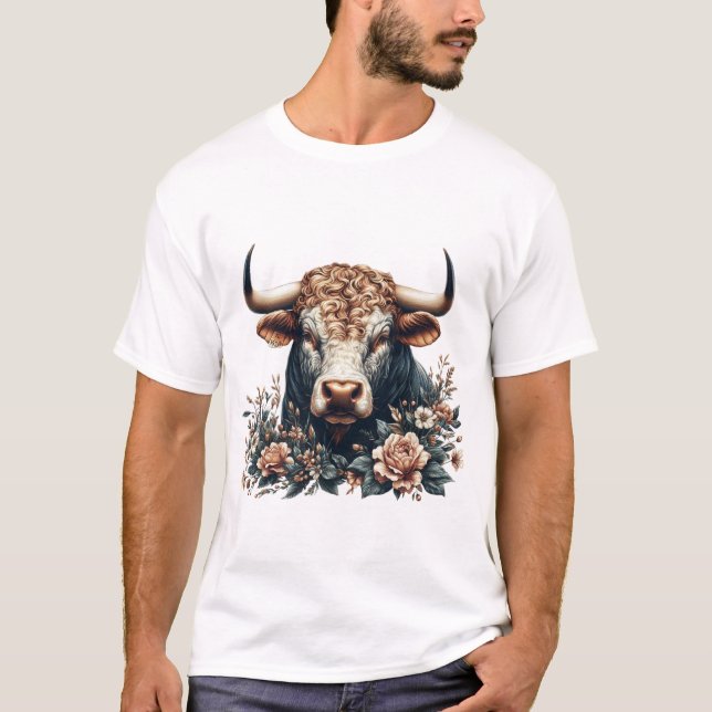  Majestic Bull in Bloom   T-Shirt (Front)