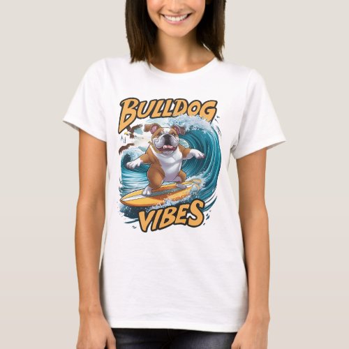 Majestic Bulldog Surfer Surfing T_Shirt