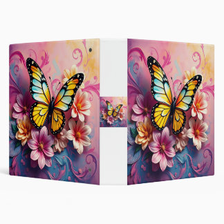 Majestic Butterfly with Floral Swirls 3 Ring Binder
