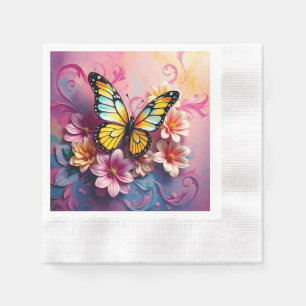 Majestic Butterfly with Floral Swirls Napkins
