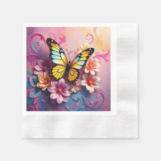 Majestic Butterfly with Floral Swirls Napkins