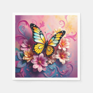 Majestic Butterfly with Floral Swirls Napkins