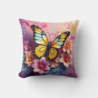 Majestic Butterfly with Floral Swirls Throw Pillow