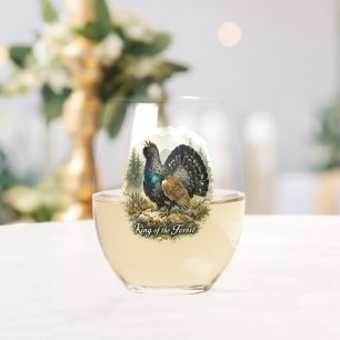 Majestic Capercaillie Watercolor Illustration Stemless Wine Glass