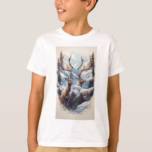 Majestic Caribou Snowy Hillside T_Shirt Design