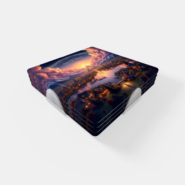 Majestic Castle Oasis Amongst Towering Mountains Coaster Set (Set)