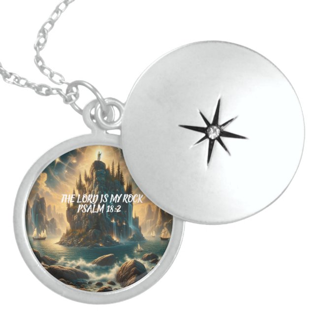 Majestic Castle Rising THE LORD IS MY ROCK Locket Necklace (Front)