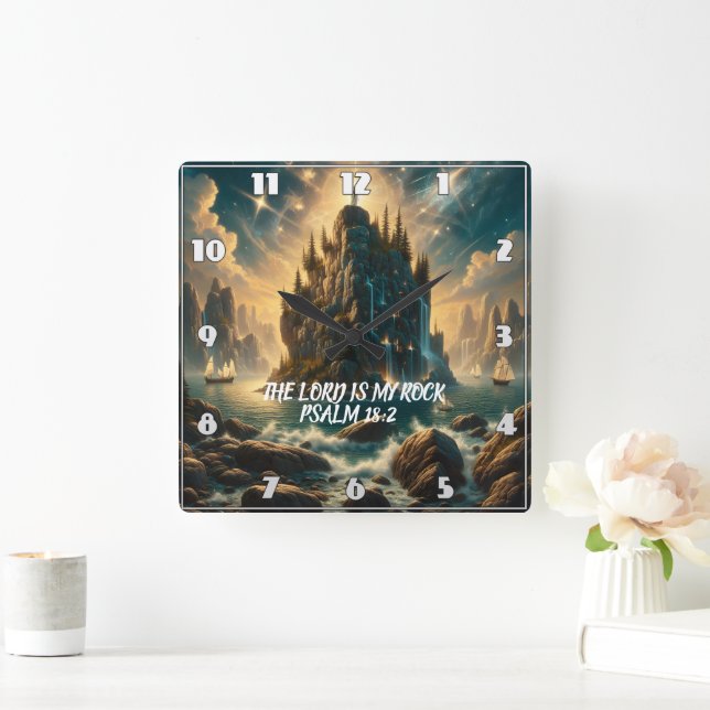 Majestic Castle Rising THE LORD IS MY ROCK Square Wall Clock (Home)