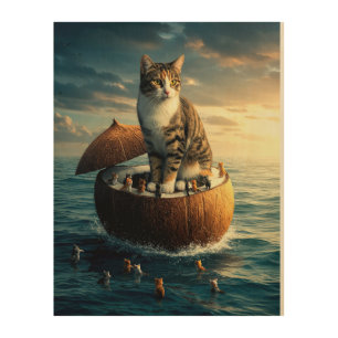 “Majestic Cat at Sea – Unique Wood Wall Art for Ho