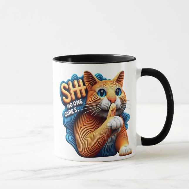 Majestic Cat Silhouette With Shhh No One Cares Mug (Right)