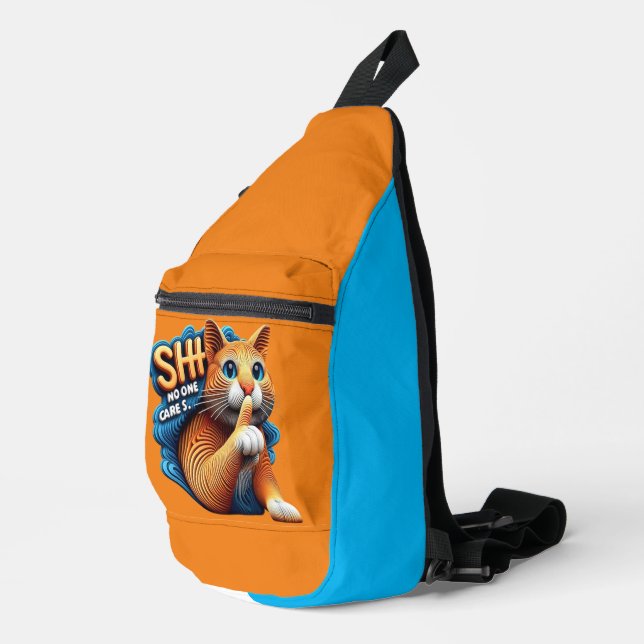 Majestic Cat Silhouette With Shhh No One Cares Sling Bag (Right Corner)