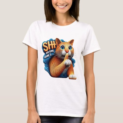 Majestic Cat Silhouette With Shhh No One Cares T_Shirt