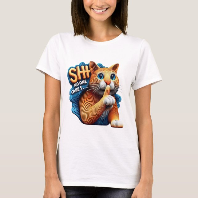 Majestic Cat Silhouette With Shhh No One Cares T-Shirt (Front)